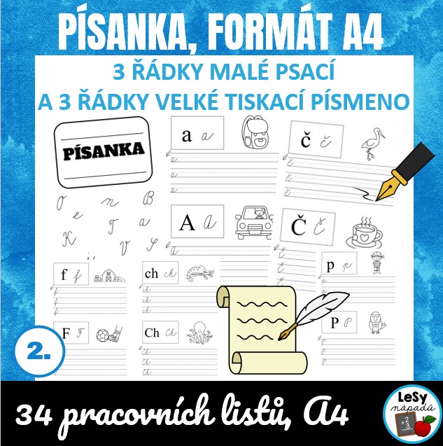 Písanka - opakování tvarů písmen, formát A4 | Lesy Nápadů.cz