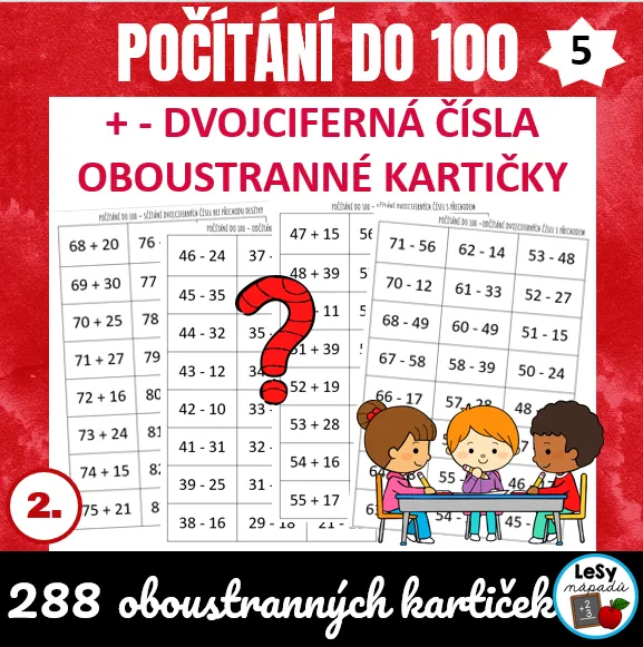 Počítání do 100 - oboustranné kartičky 5 (sčítání a odčítání dvojciferných čísel)