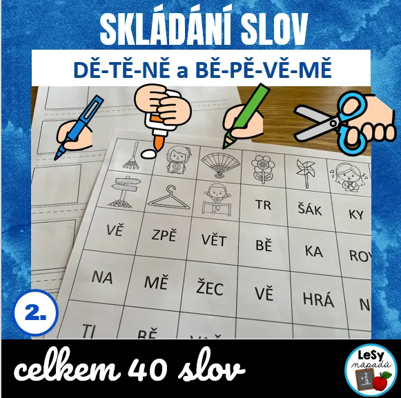 Skládání slov ze slabik (dě-tě-ně, bě-pě-vě-mě)
