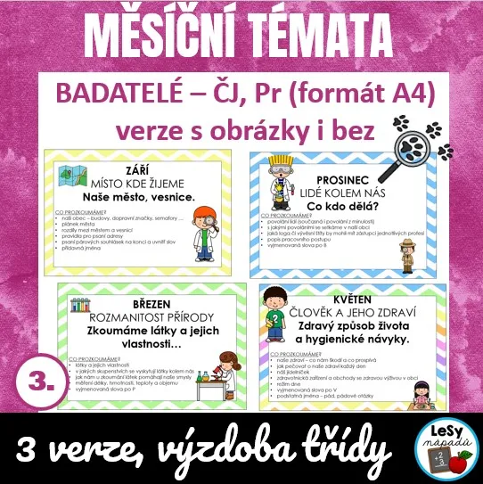 Badatelé - měsíční témata, formát A4 - zdarma