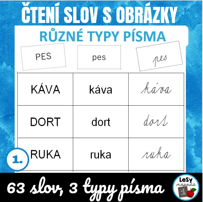 Čtení slov - různé typy písma