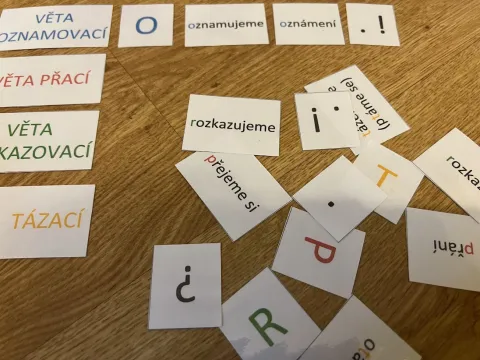 Materiál Druhy vět - skládání použitý ve třídě