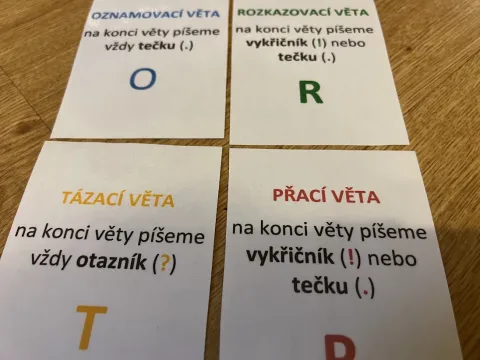 Materiál Druhy vět - třídění použitý ve třídě