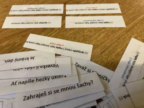 Materiál Druhy vět - třídění použitý ve třídě
