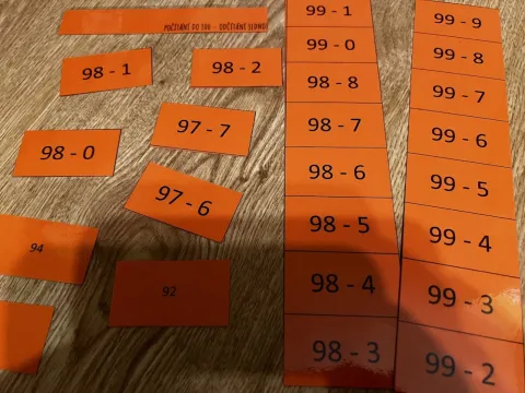 Materiál Počítání do 100 - oboustranné kartičky 3 (odčítání jednotek bez přechodu) použitý ve třídě