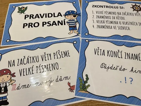 Materiál Pravidla pro psaní s piráty použitý ve třídě
