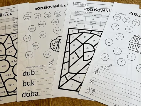 Materiál Rozlišování písmen B x D - omalovánky a PL použitý ve třídě