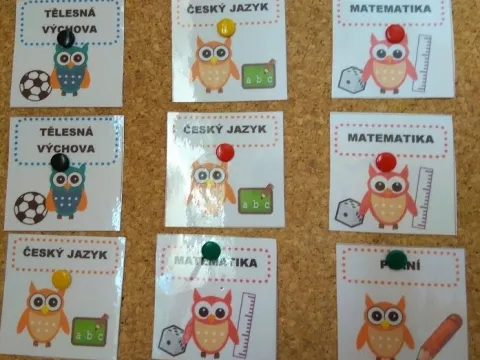 Materiál Rozvrh hodin - sovičky použitý ve třídě
