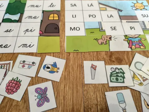 Materiál Slabiky S L M P - loto použitý ve třídě