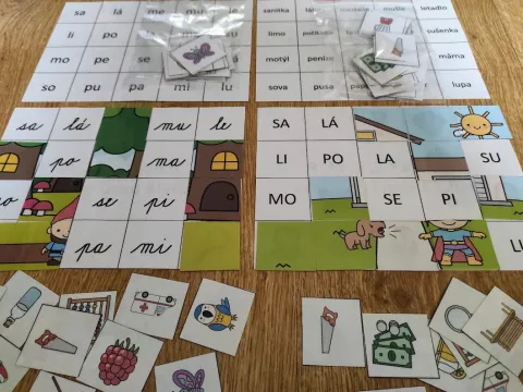 Materiál Slabiky S L M P - loto použitý ve třídě