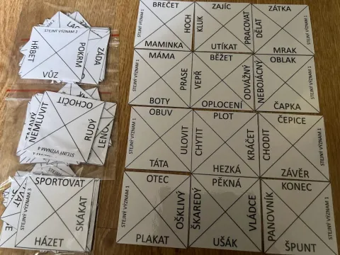 Materiál Slova stejného významu - čtvercové skládačky použitý ve třídě