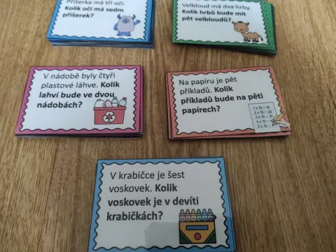 Materiál Slovní úlohy s násobením na kartičkách použitý ve třídě