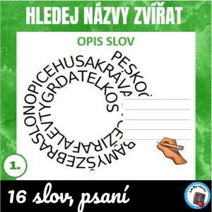 Hledej názvy zvířat - pracovní list - zdarma