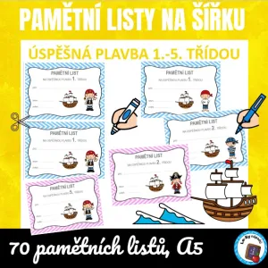 Pamětní list - úspěšná plavba 1.- 5. třídou na šířku