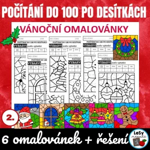 Vánoční počítání do 100 po desítkách - omalovánky