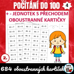Počítání do 100 -   oboustranné kartičky 4 (přičítání a odčítání jednotek s přechodem)