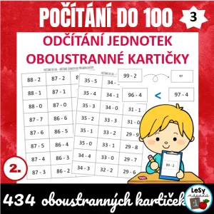 Počítání do 100 - oboustranné kartičky 3 (odčítání jednotek bez přechodu)