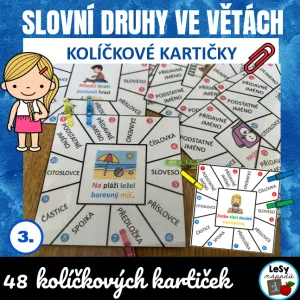 Slovní druhy ve větách - kolíčkové kartičky