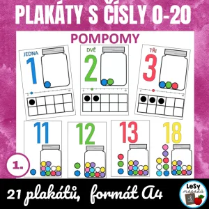 Plakáty s čísly 0-20 a pompomy