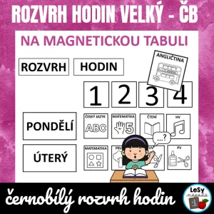 Velký rozvrh hodin černobílý