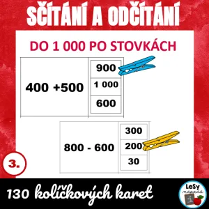Sčítání a odčítání do 1 000 po stovkách - kolíčkové karty