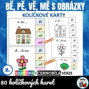 Bě, pě, vě, mě - kolíčkové karty s psacím písmem 