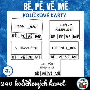 Bě, pě, vě, mě - kolíčkové karty