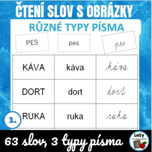 Čtení slov - různé typy písma