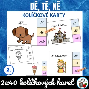 Dě, tě, ně - kolíčkové karty s psacím písmem