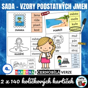 SADA - Vzory podstatných jmen, kolíčkové kartičky