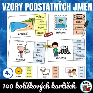 Vzory podstatných jmen - kolíčkové kartičky barevné
