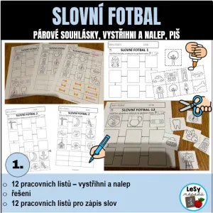 Slovní fotbal - vystřihni a nalep, párové souhlásky