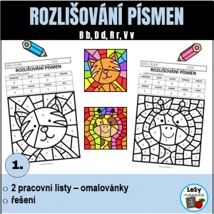 Rozlišování písmen B D R V - omalovánky, zdarma