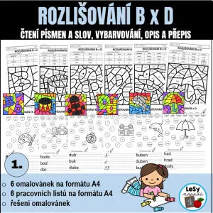 Rozlišování písmen B x D - omalovánky a PL