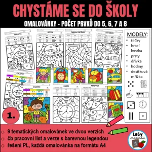 Chystáme se do školy - omalovánky, počet prvků do 8