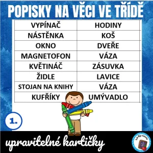 Popisky věcí ve třídě - zdarma