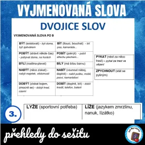 Vyjmenovaná slova - dvojice k nalepení do sešitu