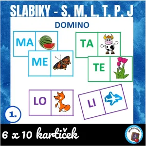 Slabiky S, L, M, T, P a J - domino