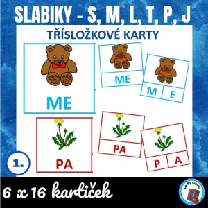 Slabiky - třísložkové karty