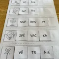 Materiál Skládání slov ze slabik (dě-tě-ně, bě-pě-vě-mě) použitý ve třídě